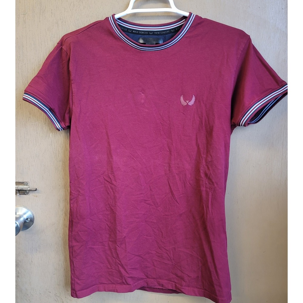 Nick Danger Red SS Tee Sz Small Striped Collar EUC‎
